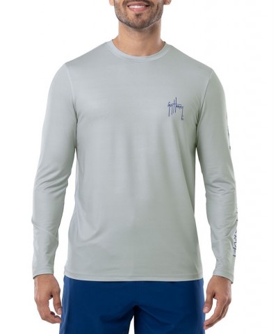 Men's Long-Sleeve Crewneck UPF Performance Graphic T-Shirt Gray $27.50 Shirts