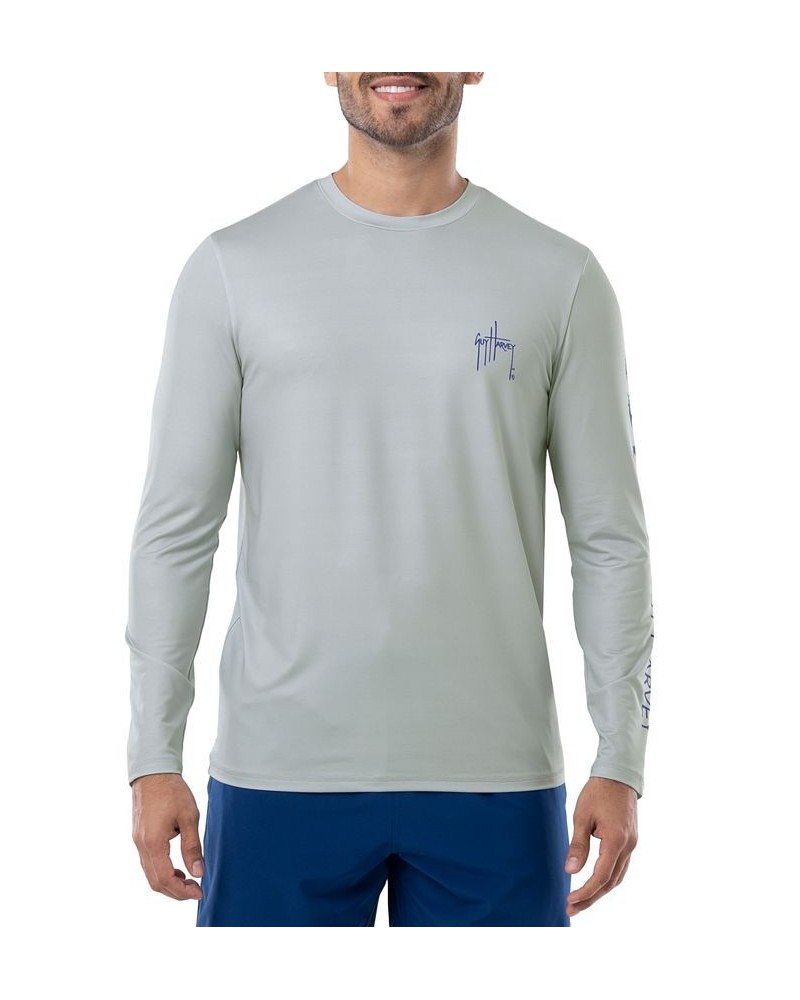 Men's Long-Sleeve Crewneck UPF Performance Graphic T-Shirt Gray $27.50 Shirts