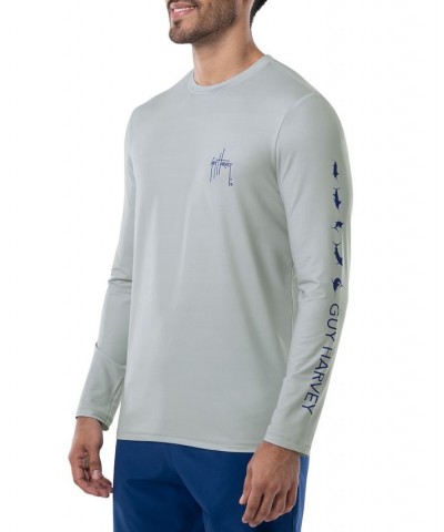 Men's Long-Sleeve Crewneck UPF Performance Graphic T-Shirt Gray $27.50 Shirts