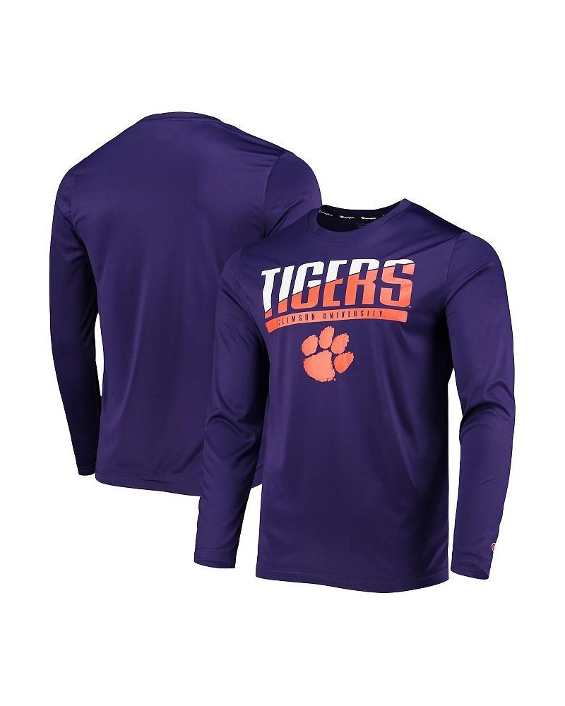 Men's Purple Clemson Tigers Wordmark Slash Long Sleeve T-shirt $18.90 T-Shirts