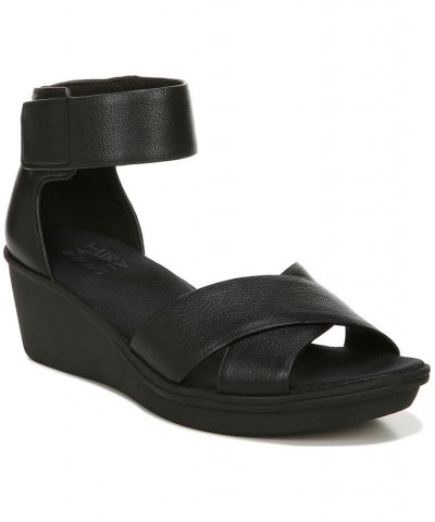 Riviera Ankle Strap Wedge Sandals Black $51.23 Shoes