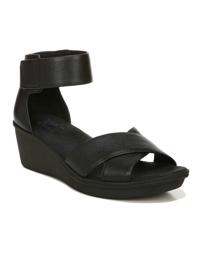 Riviera Ankle Strap Wedge Sandals Black $51.23 Shoes