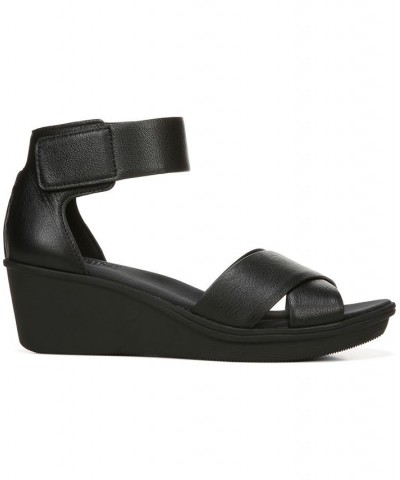 Riviera Ankle Strap Wedge Sandals Black $51.23 Shoes