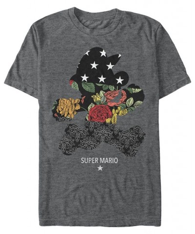 Nintendo Men's Super Mario Floral Outline Mario Short Sleeve T-Shirt Gray $17.84 T-Shirts