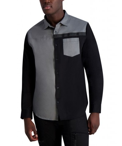 Men's Slim-Fit Colorblocked Button-Front Long-Sleeve Shirt Gray $45.72 Shirts