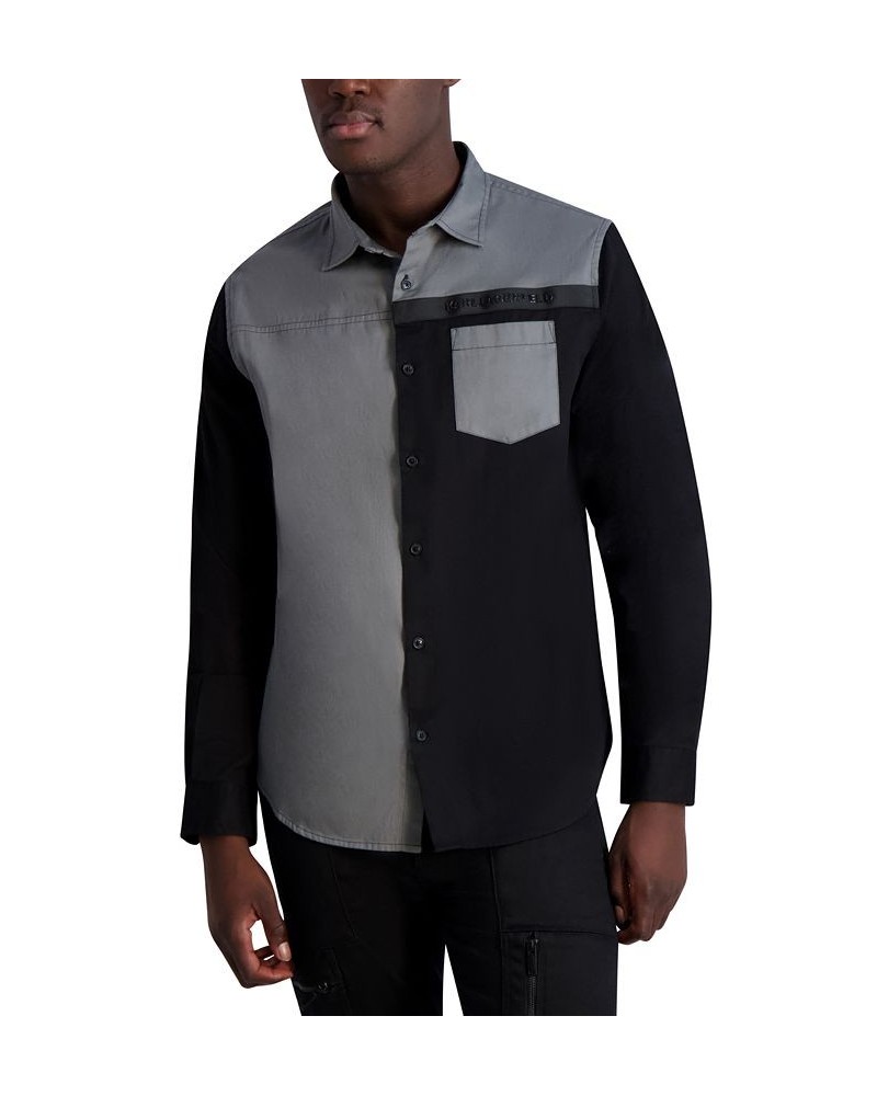 Men's Slim-Fit Colorblocked Button-Front Long-Sleeve Shirt Gray $45.72 Shirts