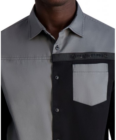 Men's Slim-Fit Colorblocked Button-Front Long-Sleeve Shirt Gray $45.72 Shirts