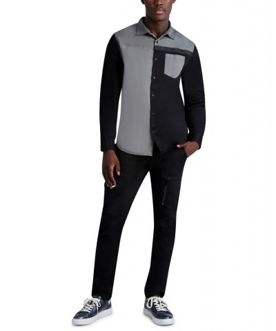 Men's Slim-Fit Colorblocked Button-Front Long-Sleeve Shirt Gray $45.72 Shirts