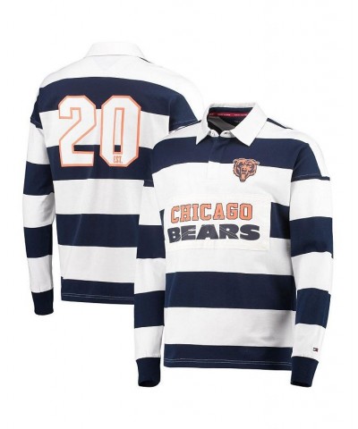 Men's Navy, White Chicago Bears Varsity Stripe Rugby Long Sleeve Polo Shirt $39.59 Polo Shirts