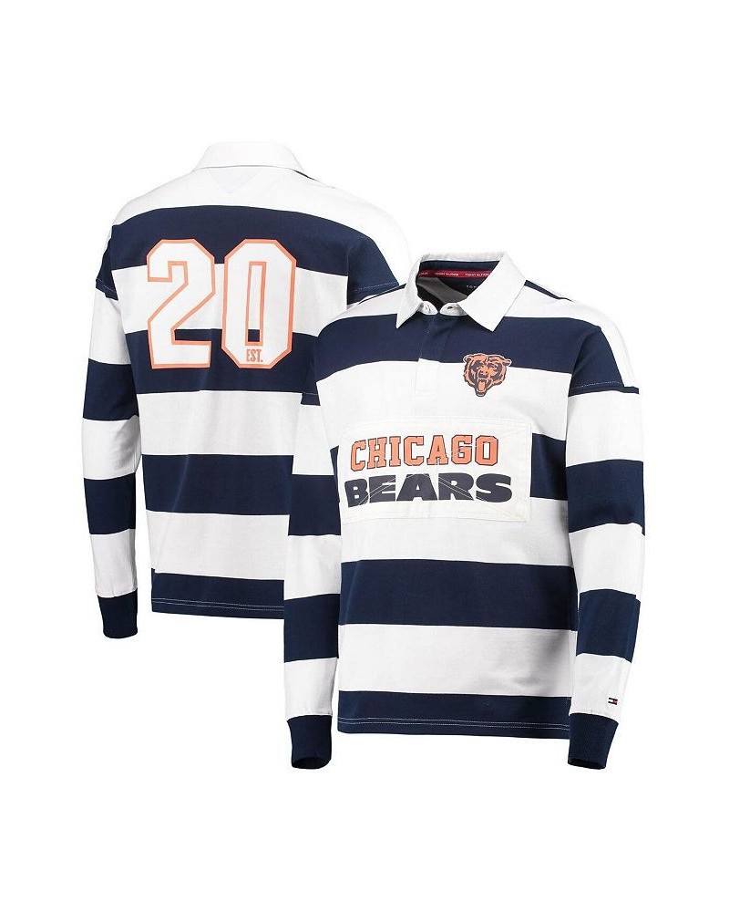 Men's Navy, White Chicago Bears Varsity Stripe Rugby Long Sleeve Polo Shirt $39.59 Polo Shirts