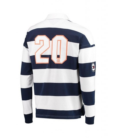 Men's Navy, White Chicago Bears Varsity Stripe Rugby Long Sleeve Polo Shirt $39.59 Polo Shirts