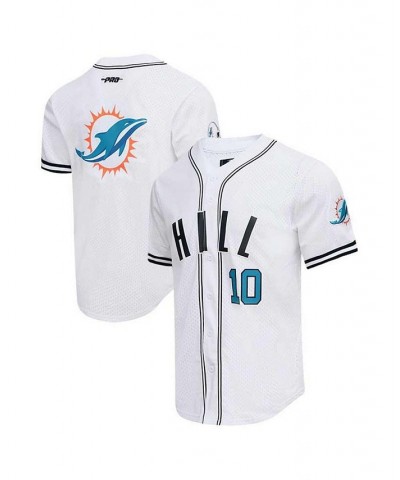 Men's Tyreek Hill White Miami Dolphins Mesh Baseball Button-Up T-shirt $56.40 T-Shirts