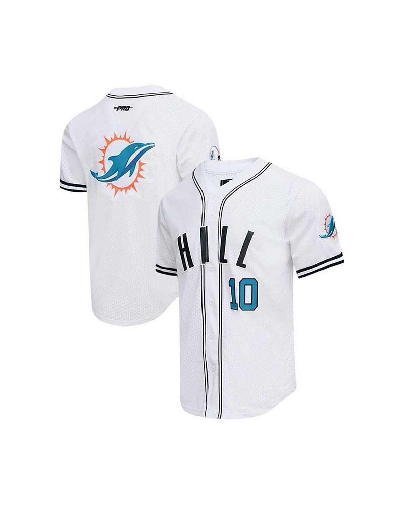 Men's Tyreek Hill White Miami Dolphins Mesh Baseball Button-Up T-shirt $56.40 T-Shirts