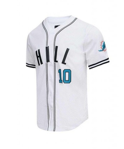 Men's Tyreek Hill White Miami Dolphins Mesh Baseball Button-Up T-shirt $56.40 T-Shirts