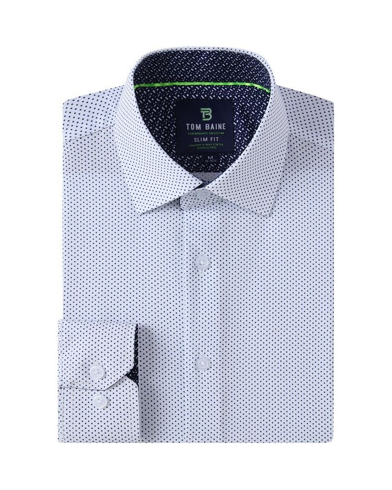 Men's Slim Fit Performance Long Sleeve Geometric Dress Shirt White Geo $18.90 Dress Shirts