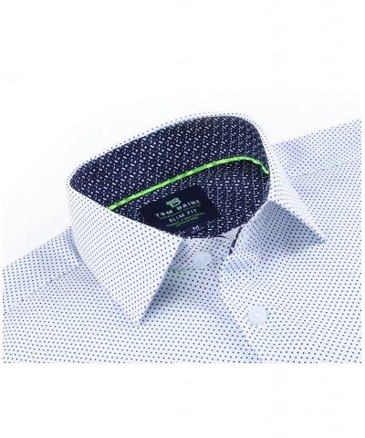 Men's Slim Fit Performance Long Sleeve Geometric Dress Shirt White Geo $18.90 Dress Shirts