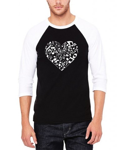 Men's Raglan Baseball Word Art Heart Notes T-shirt Black and White $18.00 T-Shirts