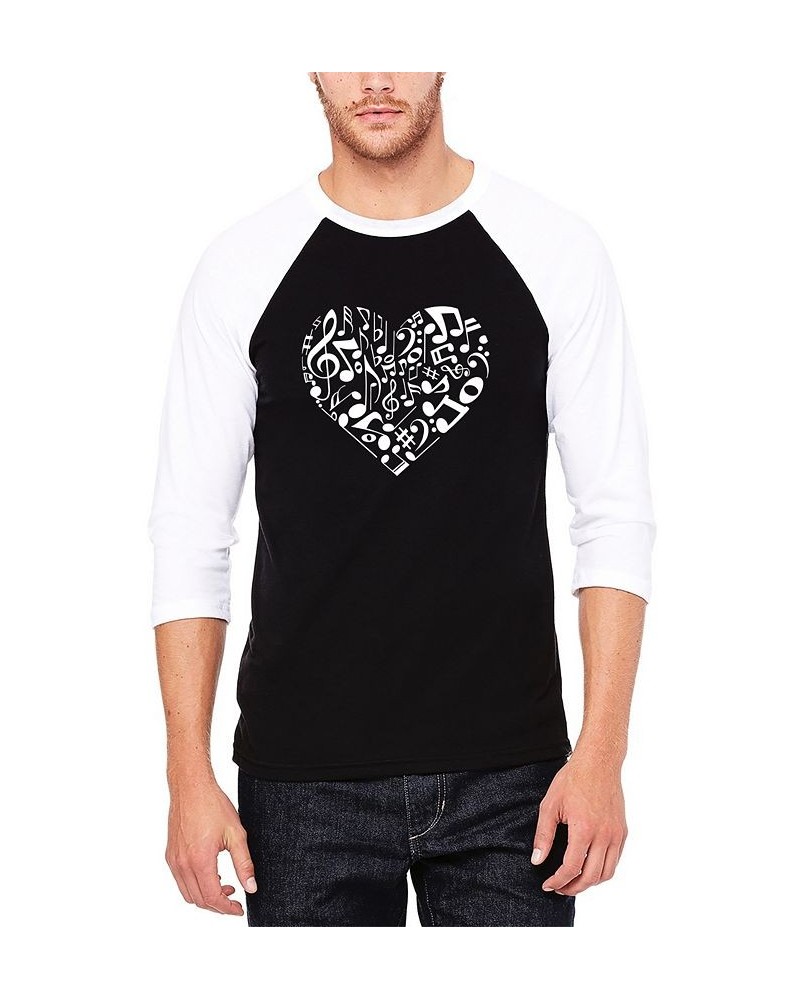 Men's Raglan Baseball Word Art Heart Notes T-shirt Black and White $18.00 T-Shirts