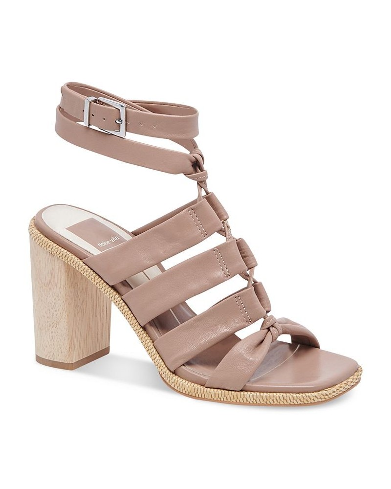 Women's Olema Strappy Block-Heel Gladiator Dress Sandals Brown $67.20 Shoes