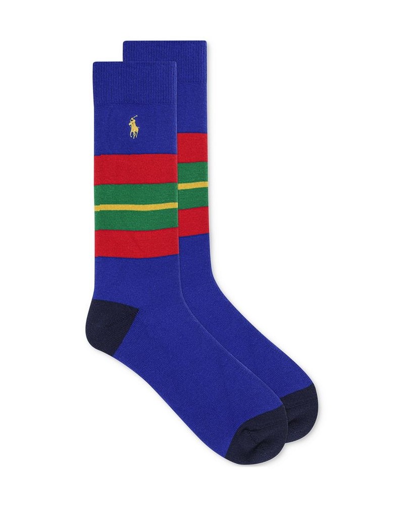 Men's Colorblock Stripe Crew Socks Blue $15.34 Socks