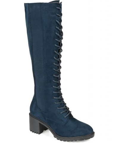 Women's Jenicca Extra Wide Calf Lace-up Boots Blue $60.00 Shoes