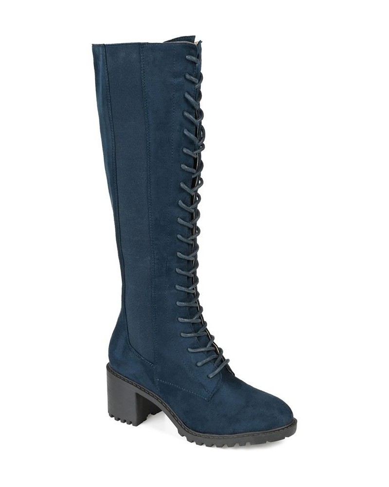 Women's Jenicca Extra Wide Calf Lace-up Boots Blue $60.00 Shoes