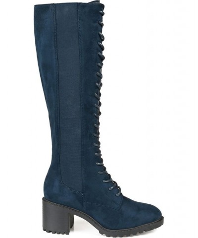 Women's Jenicca Extra Wide Calf Lace-up Boots Blue $60.00 Shoes