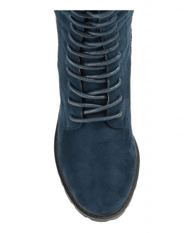 Women's Jenicca Extra Wide Calf Lace-up Boots Blue $60.00 Shoes