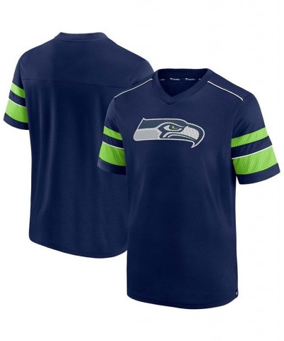 Men's College Navy Seattle Seahawks Textured Hashmark V-Neck T-shirt $19.27 T-Shirts