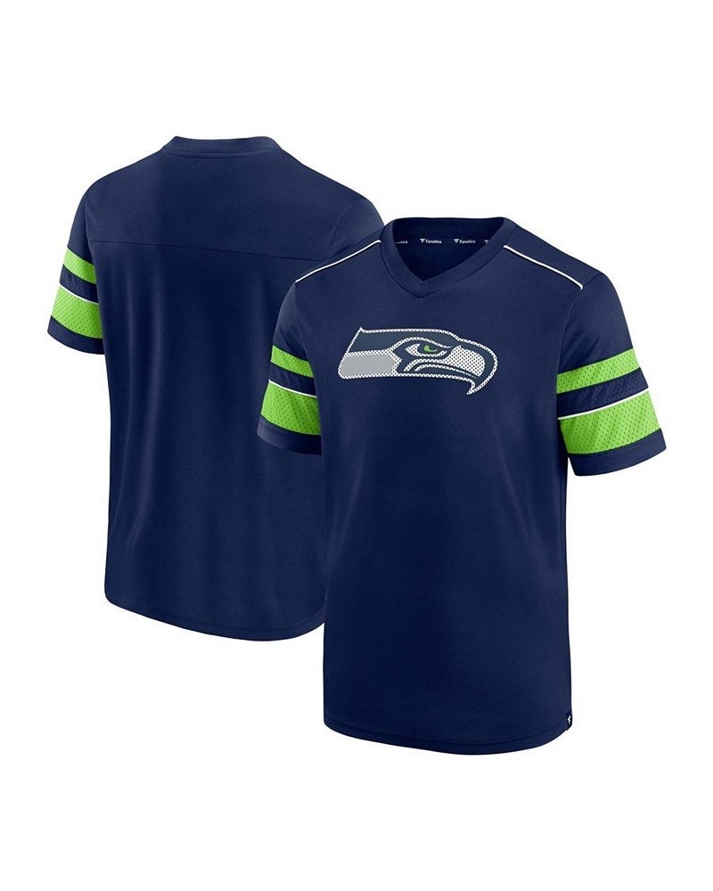 Men's College Navy Seattle Seahawks Textured Hashmark V-Neck T-shirt $19.27 T-Shirts