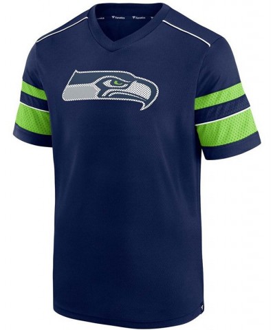 Men's College Navy Seattle Seahawks Textured Hashmark V-Neck T-shirt $19.27 T-Shirts