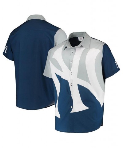 Men's Navy New York Yankees Big Logo Button-Up Shirt $34.44 Shirts