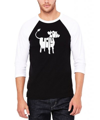 Men's Raglan Baseball 3/4 Sleeve Holy Cow Word Art T-shirt Black, White $26.54 T-Shirts