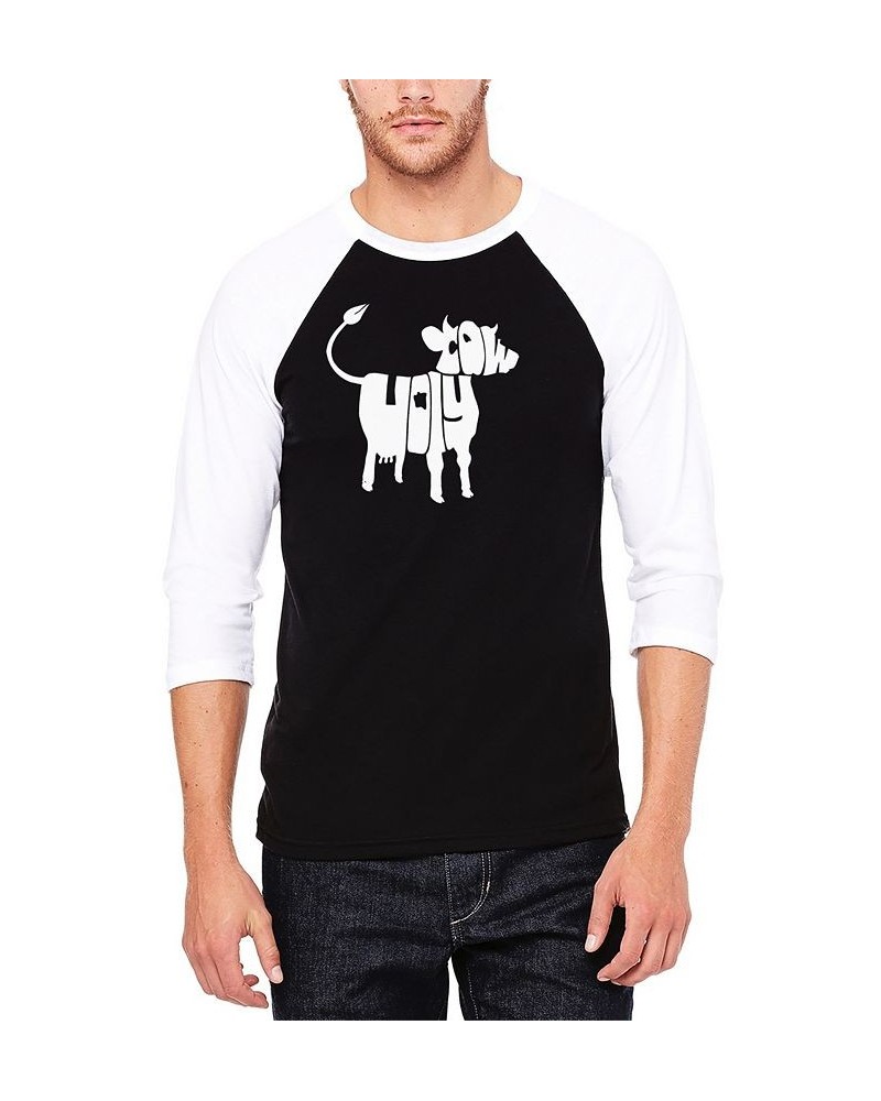 Men's Raglan Baseball 3/4 Sleeve Holy Cow Word Art T-shirt Black, White $26.54 T-Shirts