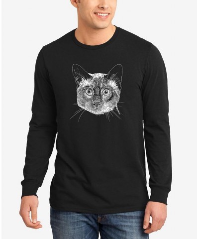 Men's Word Art Long Sleeve Siamese Cat T-shirt Black $16.80 T-Shirts