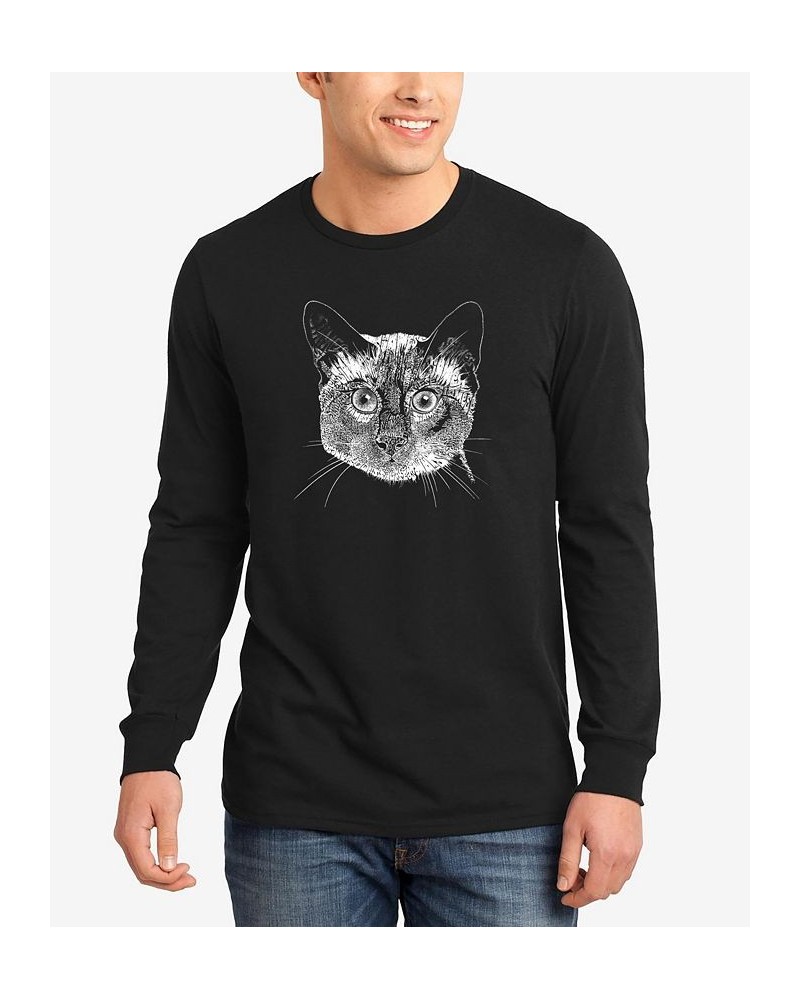 Men's Word Art Long Sleeve Siamese Cat T-shirt Black $16.80 T-Shirts