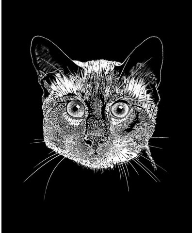 Men's Word Art Long Sleeve Siamese Cat T-shirt Black $16.80 T-Shirts