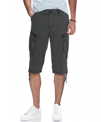 Men's Big and Tall Belted Capri Cargo Shorts Gray $27.08 Shorts