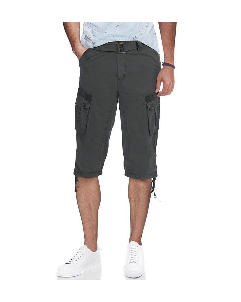 Men's Big and Tall Belted Capri Cargo Shorts Gray $27.08 Shorts