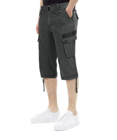 Men's Big and Tall Belted Capri Cargo Shorts Gray $27.08 Shorts