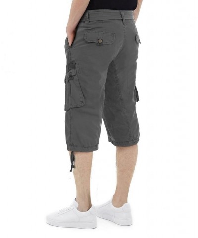 Men's Big and Tall Belted Capri Cargo Shorts Gray $27.08 Shorts