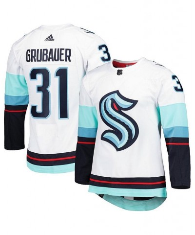 Men's Philipp Grubauer White Seattle Kraken Primegreen Authentic Pro Away Player Jersey $87.36 Jersey