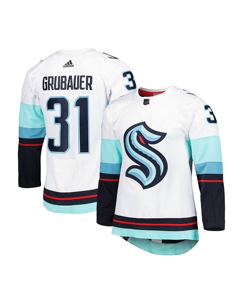 Men's Philipp Grubauer White Seattle Kraken Primegreen Authentic Pro Away Player Jersey $87.36 Jersey