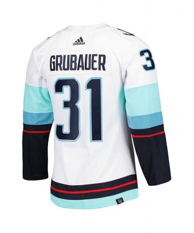 Men's Philipp Grubauer White Seattle Kraken Primegreen Authentic Pro Away Player Jersey $87.36 Jersey