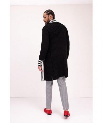 Men's Modern Longline Side Pocket Cardigan Sweater Black $70.20 Sweaters