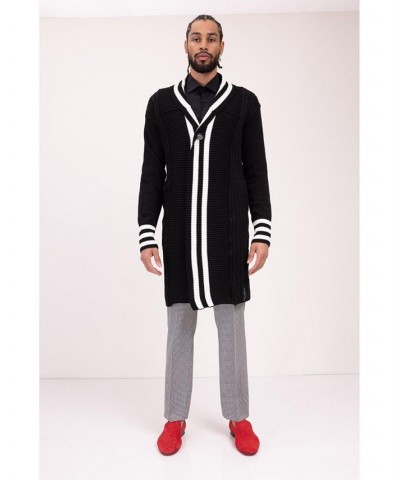 Men's Modern Longline Side Pocket Cardigan Sweater Black $70.20 Sweaters