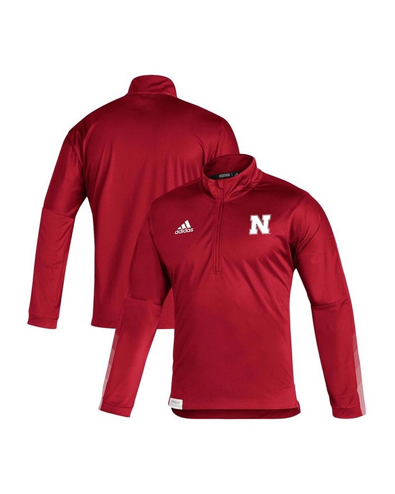 Men's Scarlet Nebraska Huskers 2021 Sideline Primeblue Quarter-Zip Jacket $28.38 Jackets