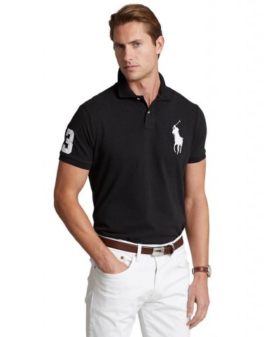 Men's Big Pony Custom Slim Fit Mesh Polo Black $53.75 Polo Shirts