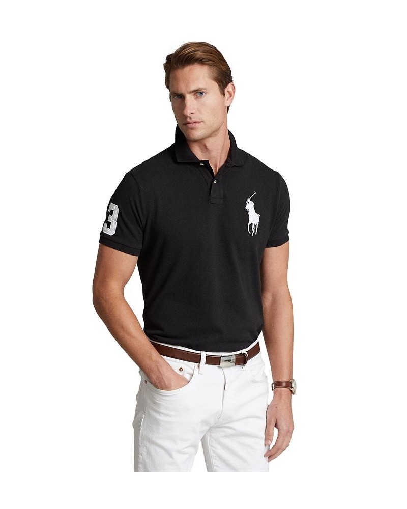 Men's Big Pony Custom Slim Fit Mesh Polo Black $53.75 Polo Shirts