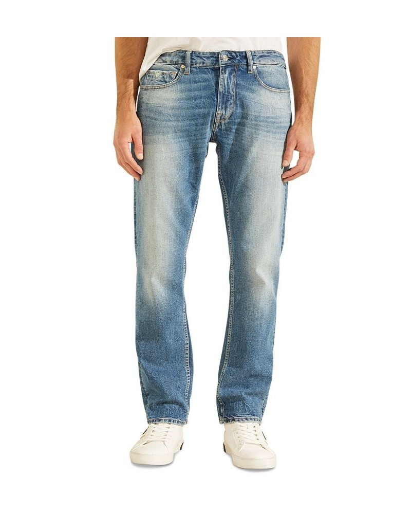 Men's Regular Straight Faded Jeans Blue $44.28 Jeans